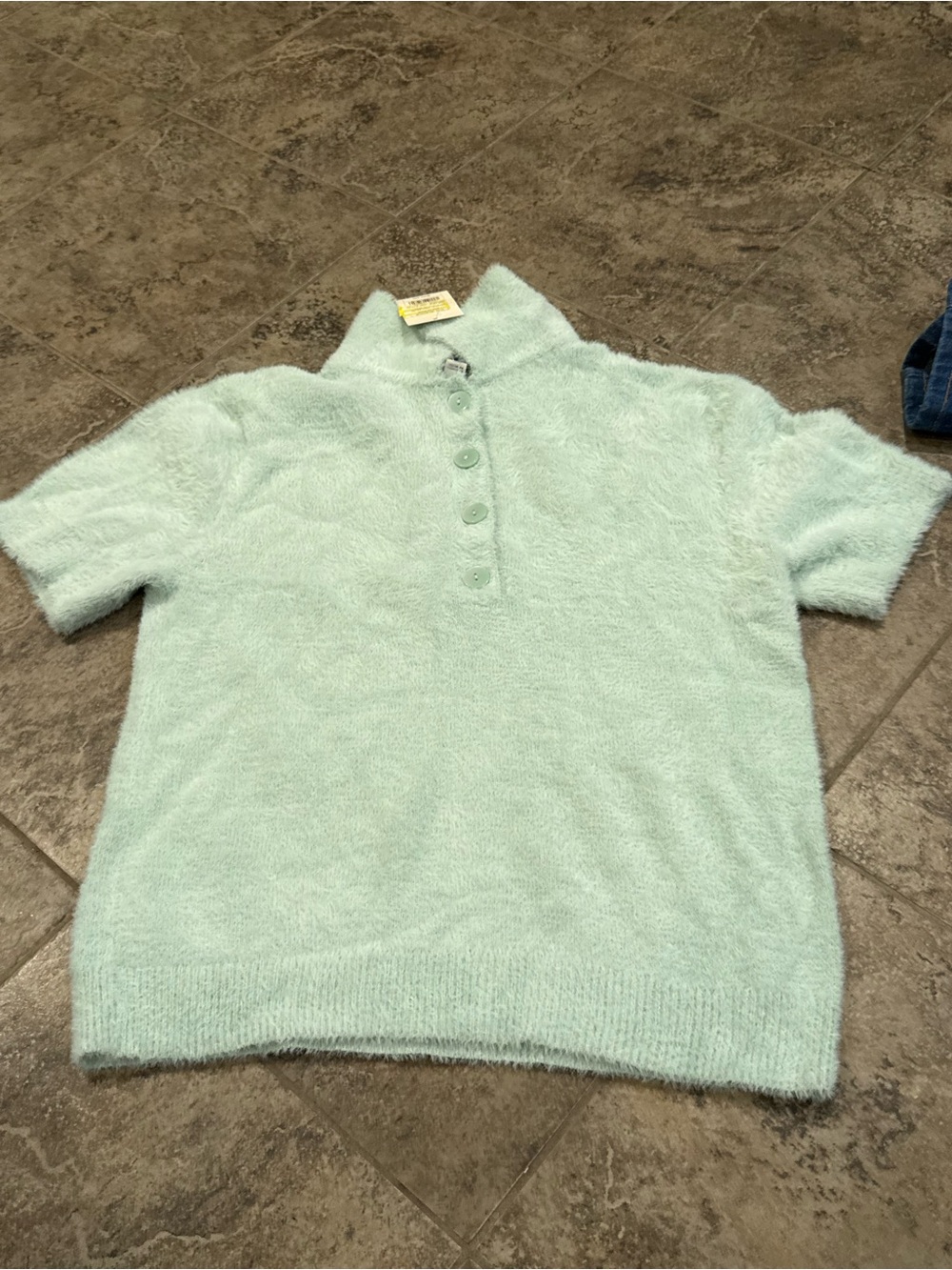 a new day Mint Green Fuzzy Short-Sleeve Polo Sweater
